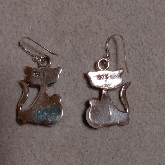 Sterling Silver Cat Earrings With Wild Horse Jasper Stones - Picture 3 of 5